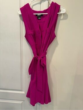 DKNY Magenta Sleeveless Tie-Waist Dress
